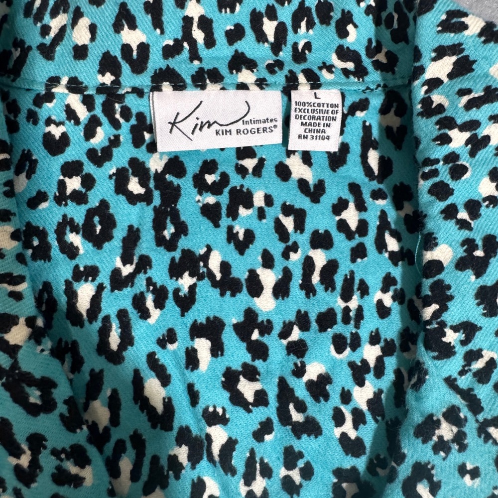 Kim Rogers Intimates Teal Leopard Print Pajama Set Cotton Button Down Mens L - Picture 2 of 7